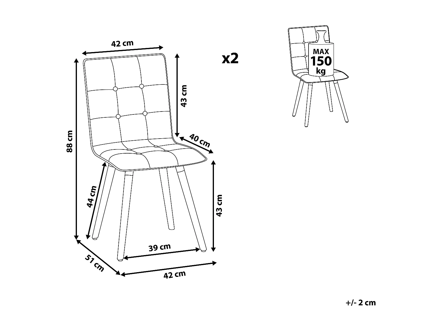 Lot de 2 chaises en tissu gris clair BROOKLYN