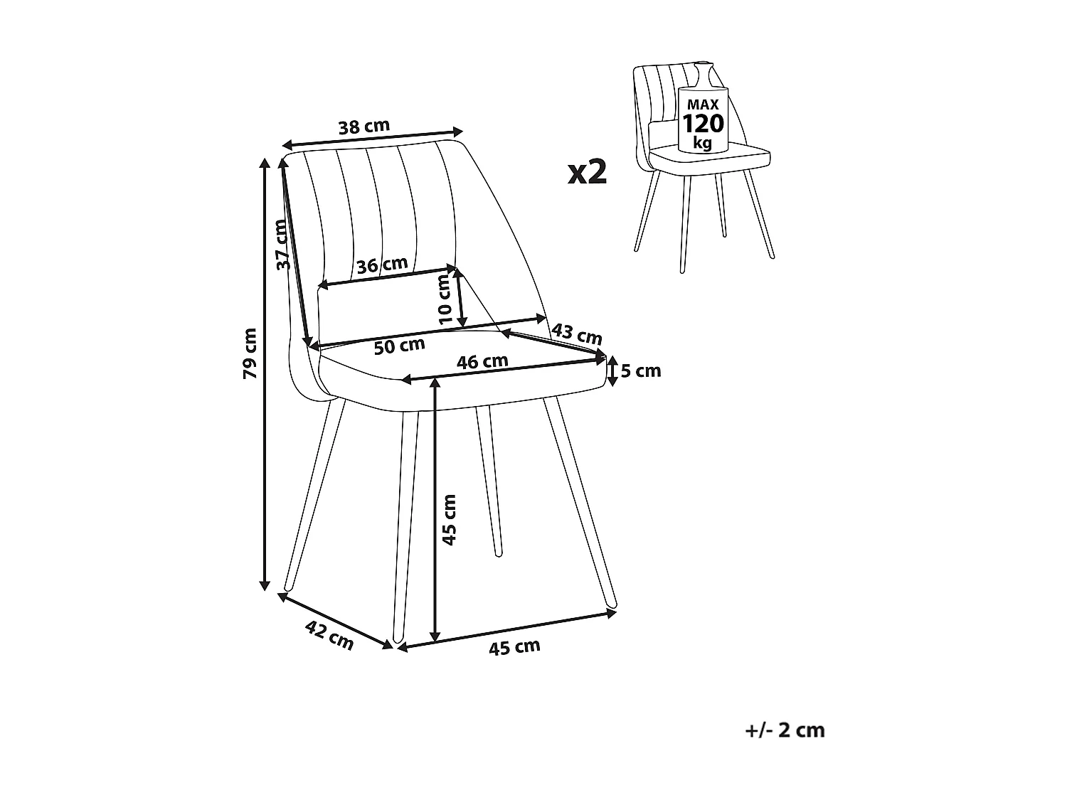 Lot de 2 chaises de salle à manger ANSLEY Velours Bleu azur