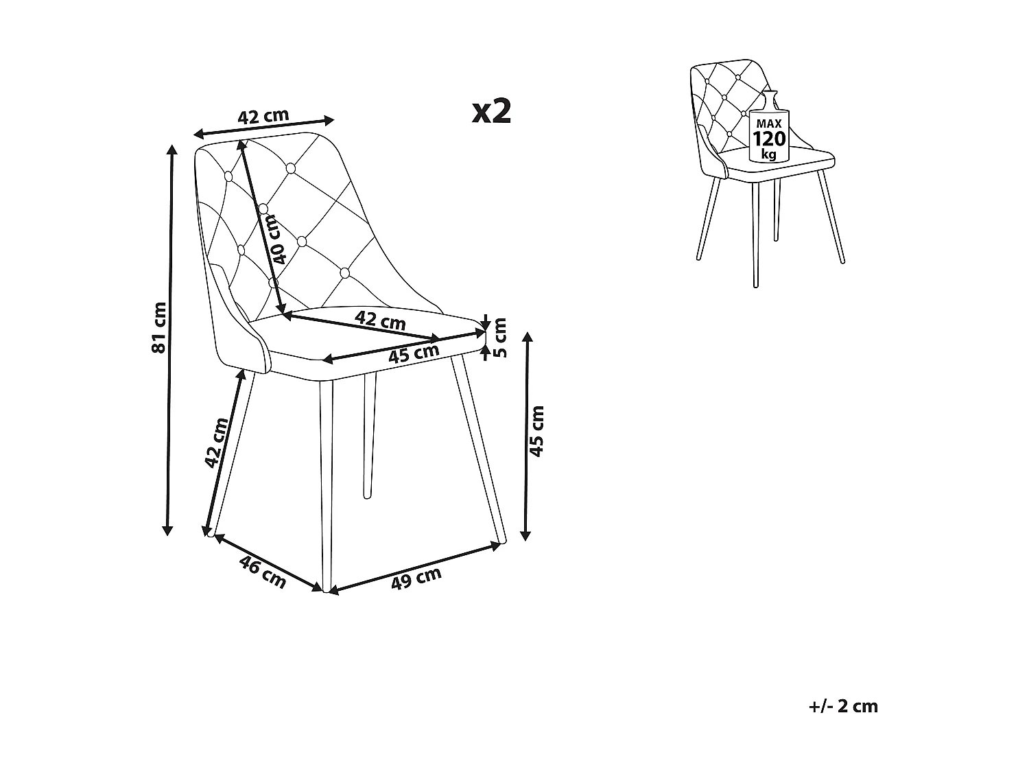 Set van 2 eetkamerstoelen VALERIE Kunstleer Lichtgrijs