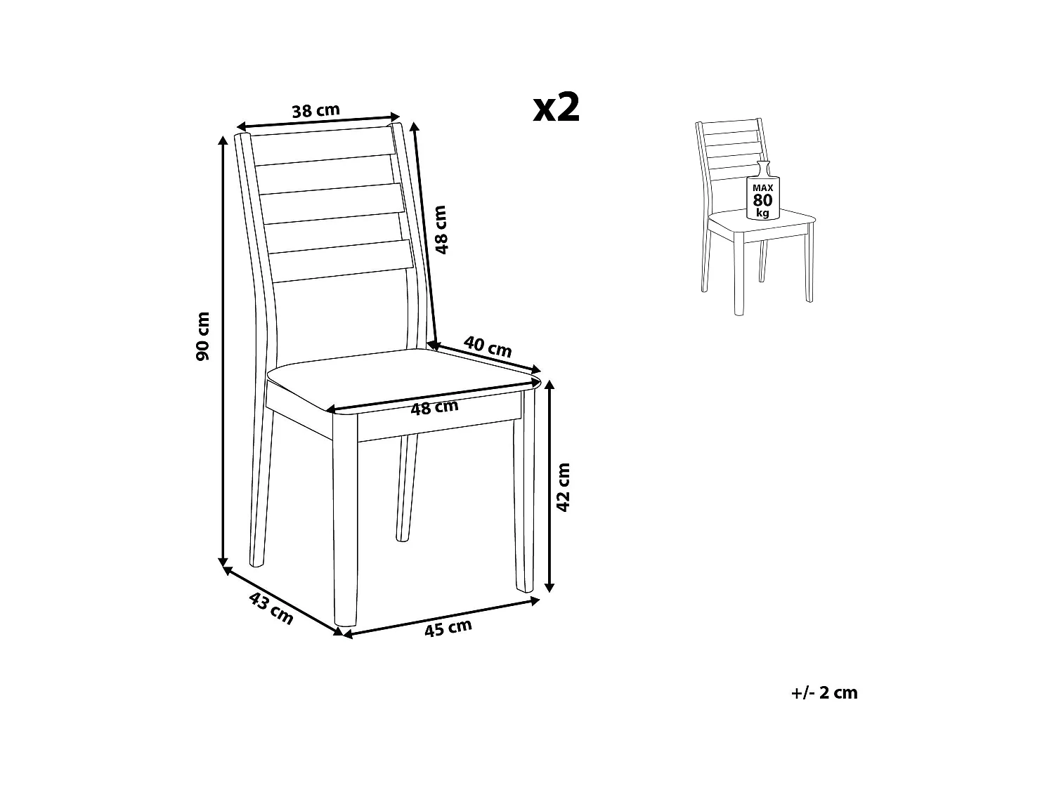 Conjunto de 2 sillas de comedor MODESTO Madera Gris