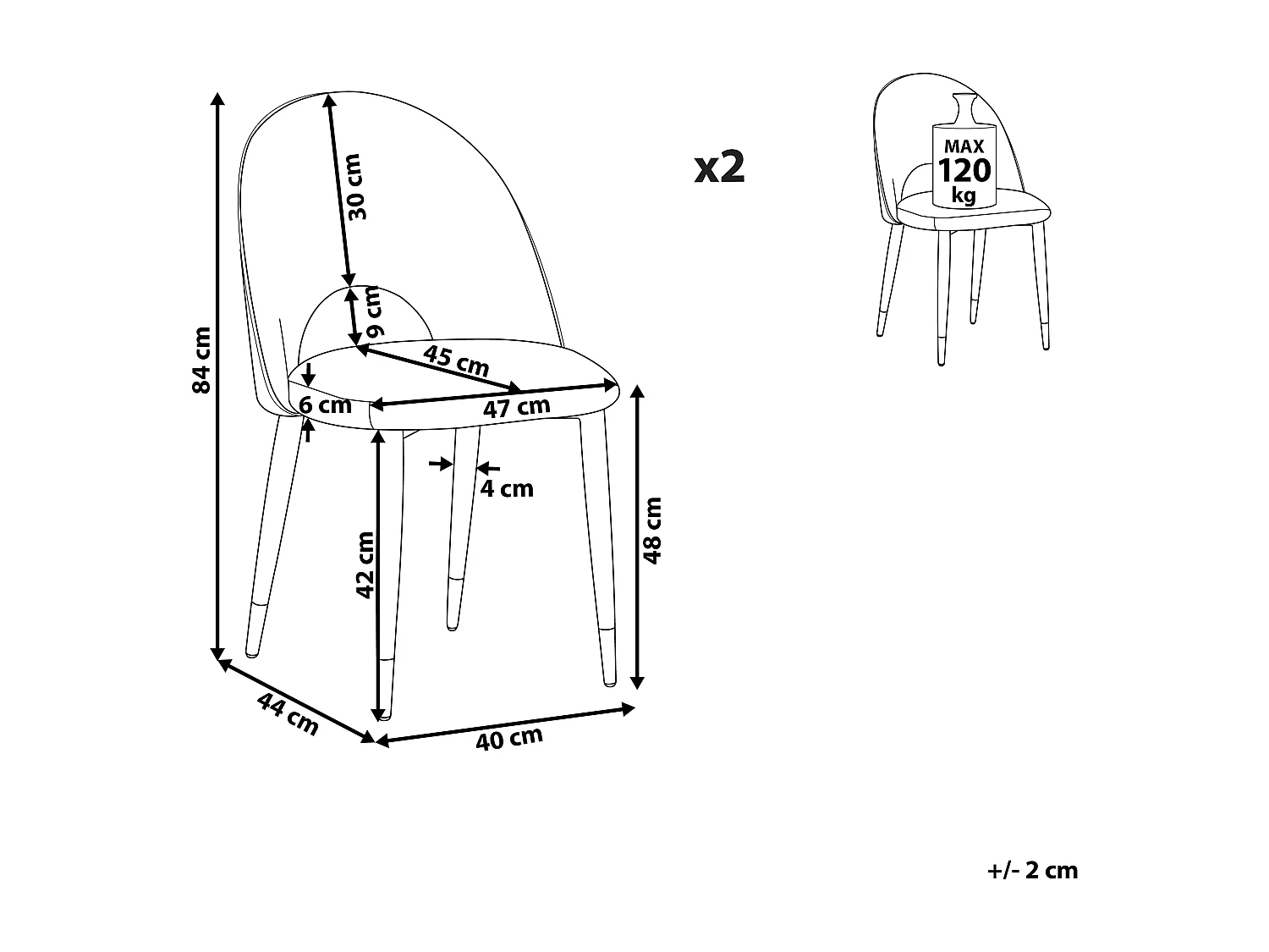 Set van 2 eetkamerstoelen MAGALIA Fluweel Zwart