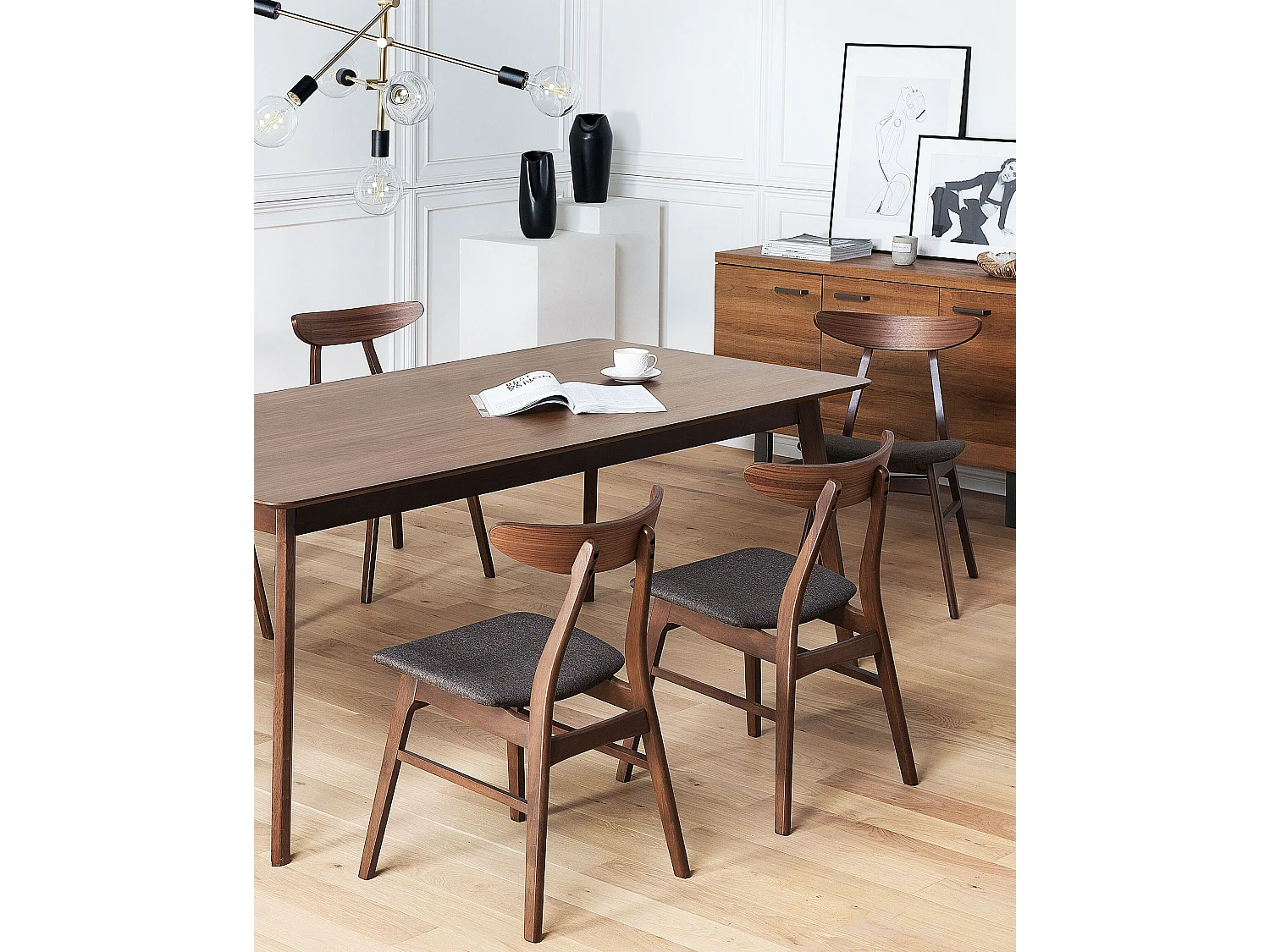 Lot de 2 chaises de salle à manger LYNN Bois Marron foncé/gris