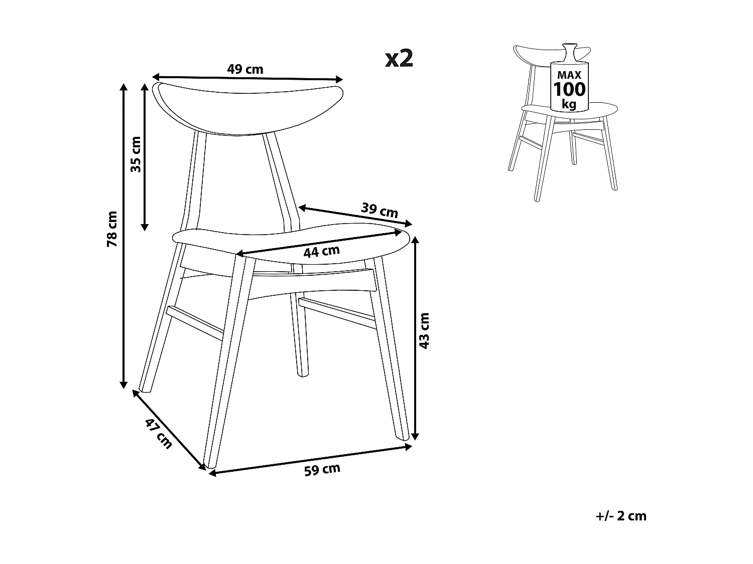 Lot de 2 chaises de salle à manger LYNN Bois Marron foncé/gris