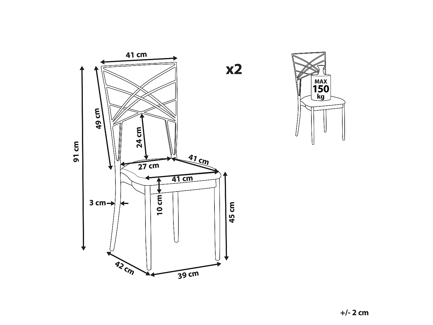 Set van 2 eetkamerstoelen GIRARD Metaal Zilver