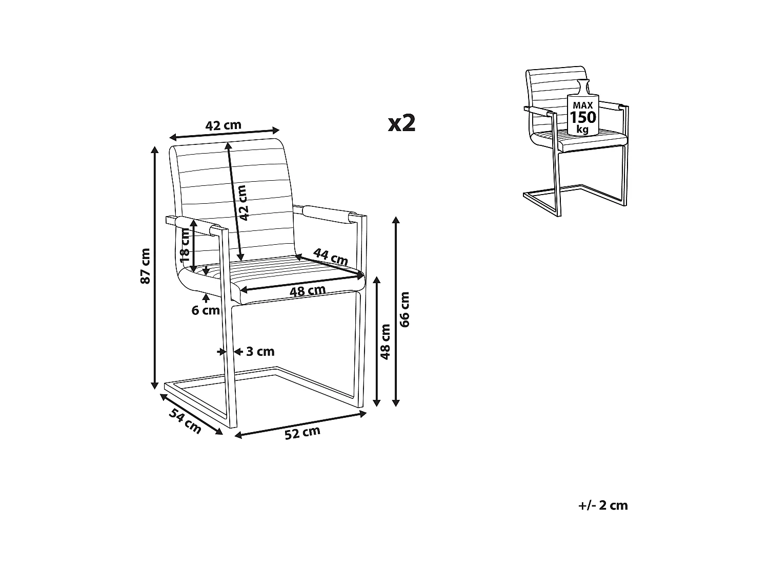 Lot de 2 chaises de salle à manger BUFORD Cuir PU Marron foncé