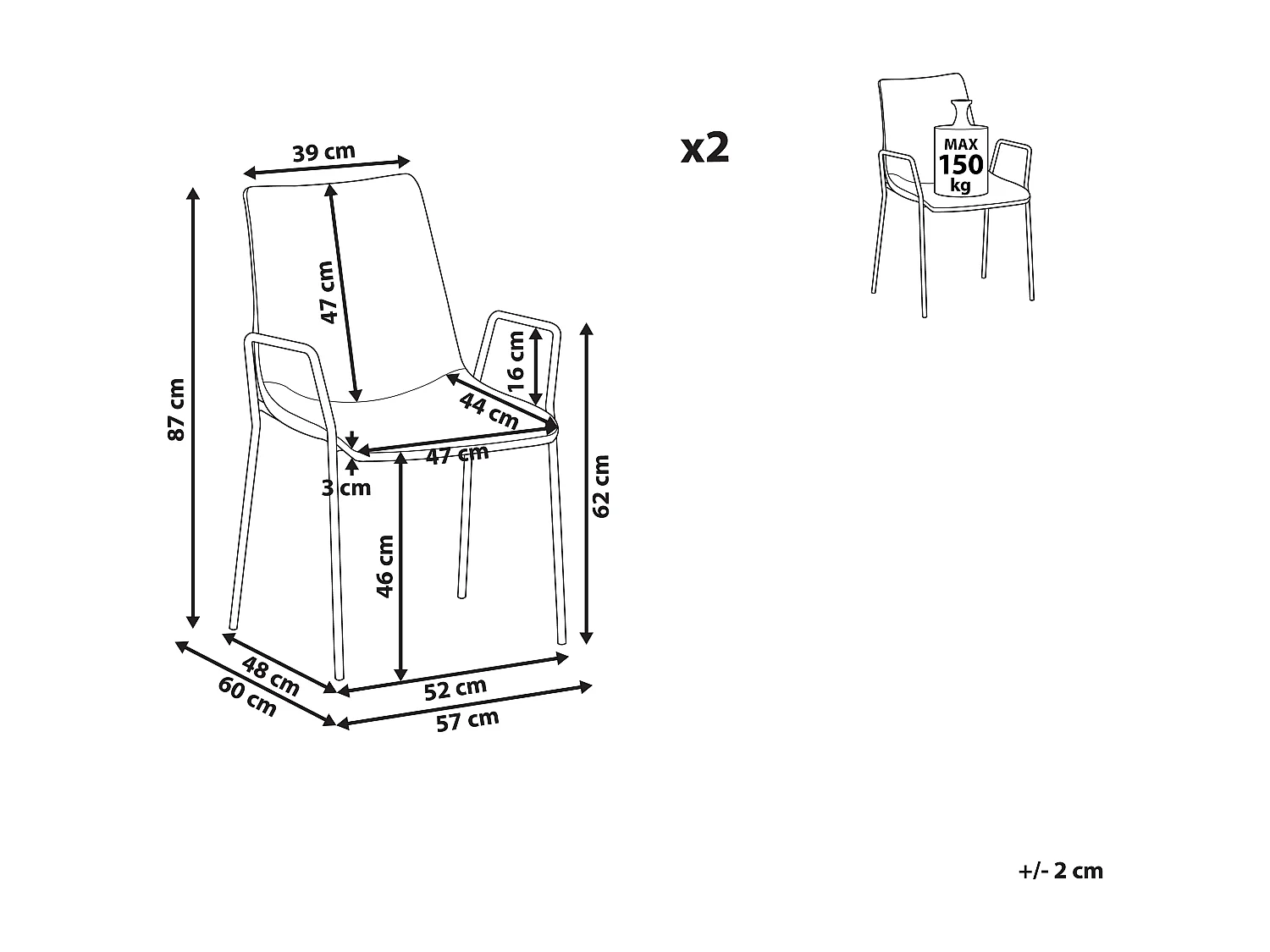 Set van 2 eetkamerstoelen JEFFERSON Fluweel Taupe