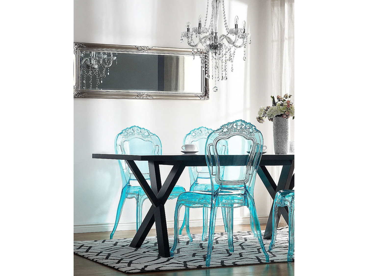 Barock Stuhl Kunststoff 2er Set transparent blau 2er Set stapelbar Vermont