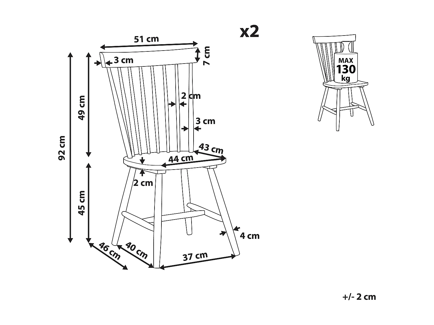 Lot de 2 chaises de salle à manger BURGES Bois Noir