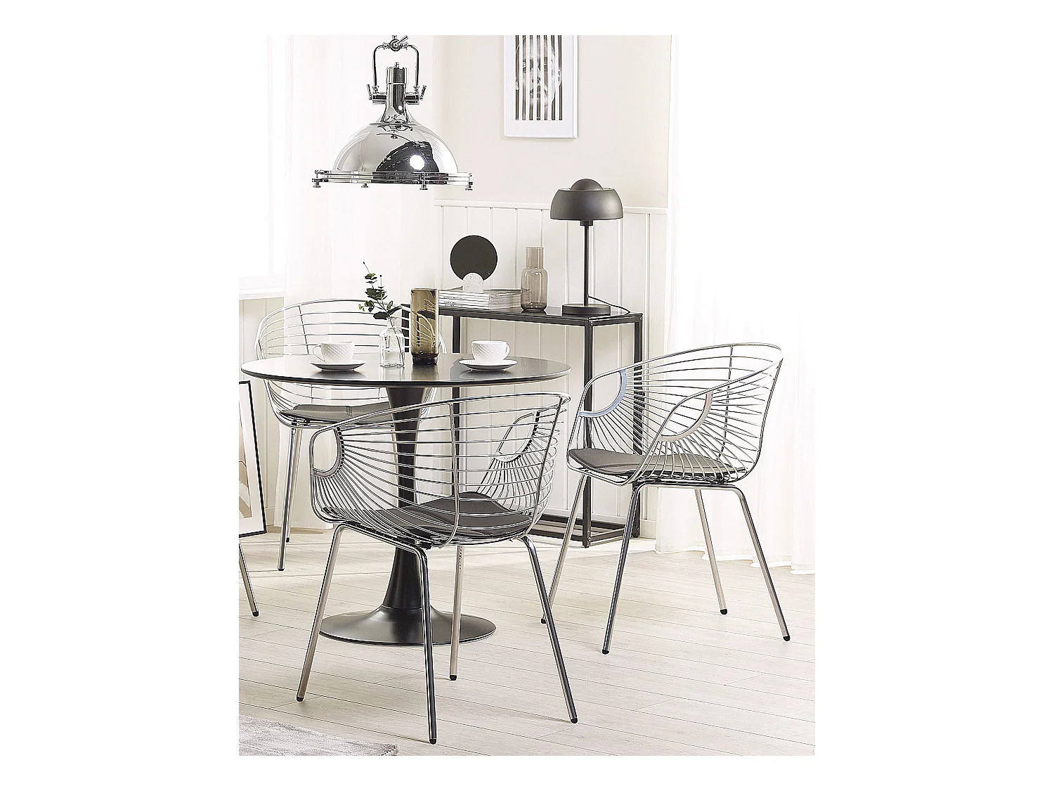 2er Set Essstuhl silber Metallic-Effekt Sitzpolster aus Kunstleder Hoback