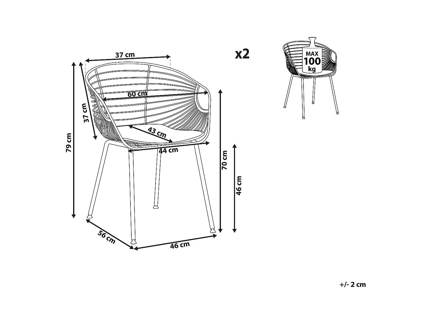 2er Set Essstuhl silber Metallic-Effekt Sitzpolster aus Kunstleder Hoback