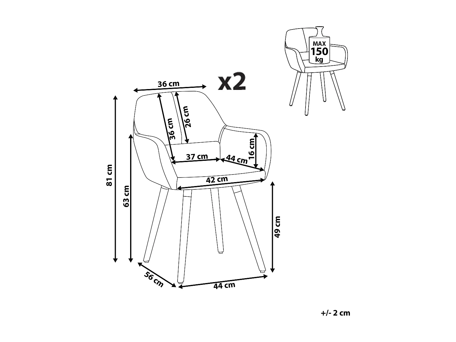 Zestaw 2 krzeseł do jadalni CHICAGO Beżowoszary