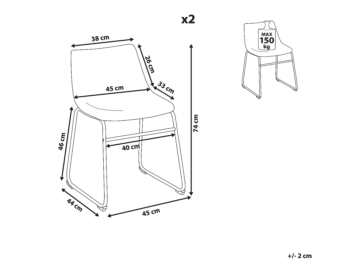 Set van 2 eetkamerstoelen BATAVIA Zeeblauw