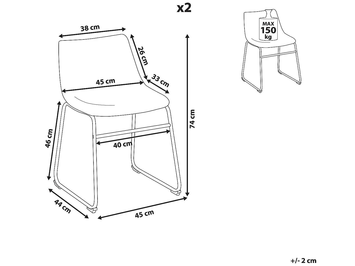 Set van 2 eetkamerstoelen BATAVIA Zeeblauw