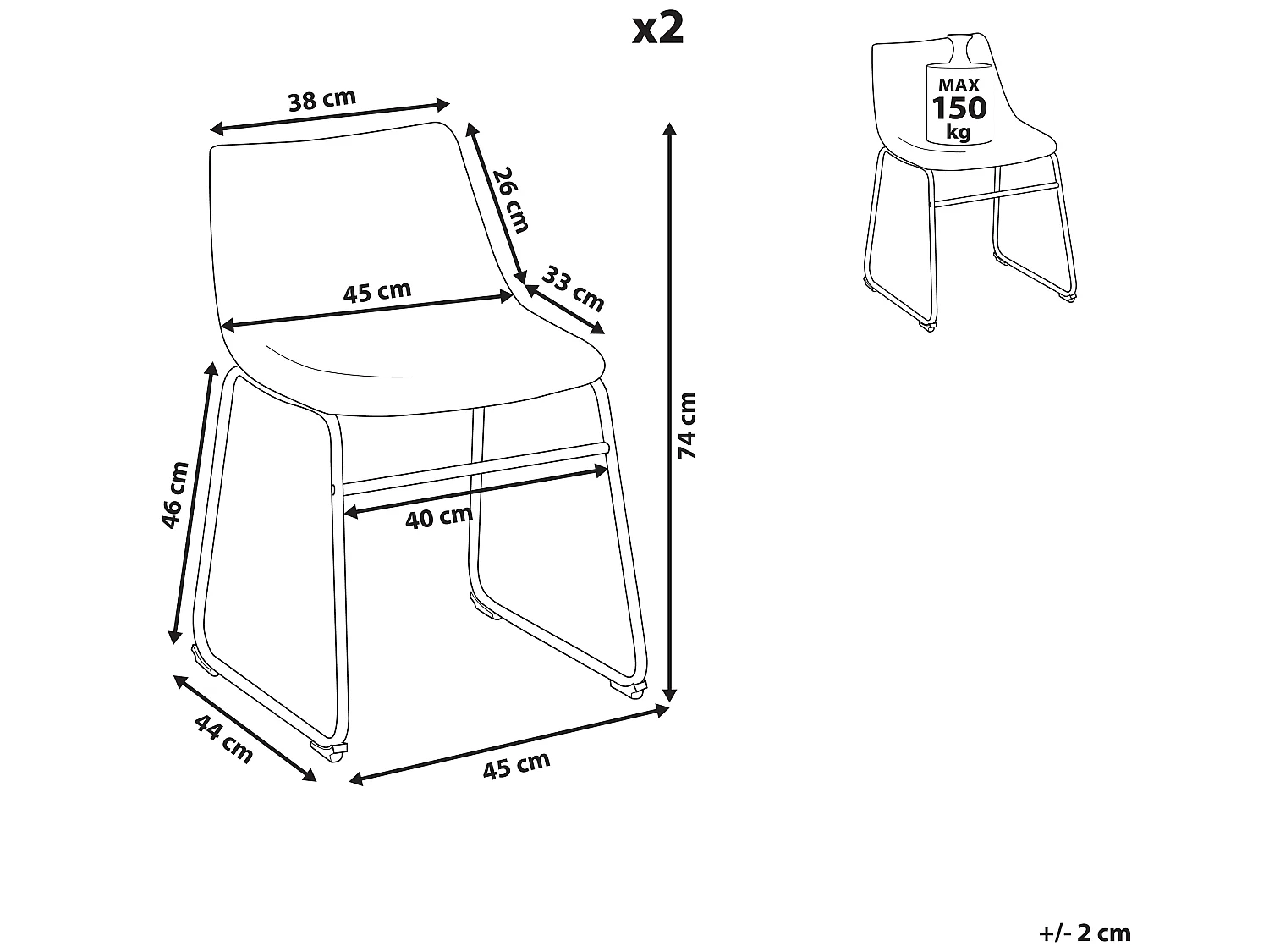 Set van 2 eetkamerstoelen BATAVIA Zeeblauw