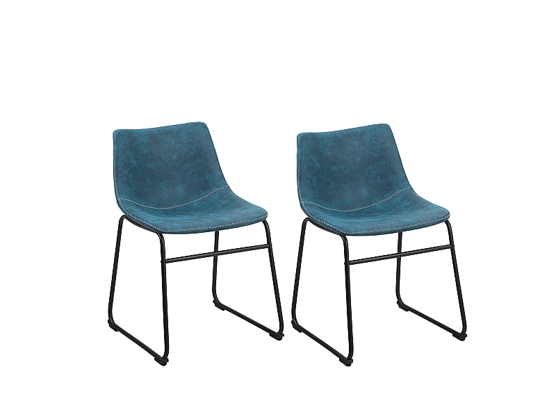Lot de 2 chaises de salle à manger BATAVIA Tissu Bleu azur