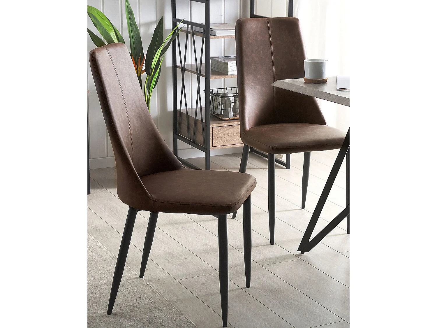 Lot de 2 chaises de salle à manger CLAYTON Cuir PU Marron