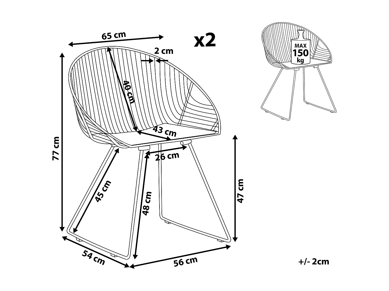 Lot de 2 chaises de salle à manger AURORA Métal Noir
