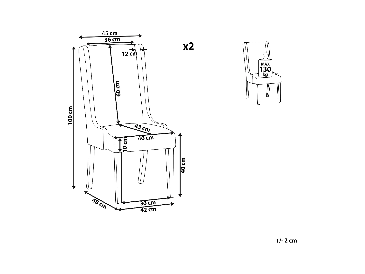 Lot de 2 chaises de salle à manger CHAMBERS Coton Gris clair