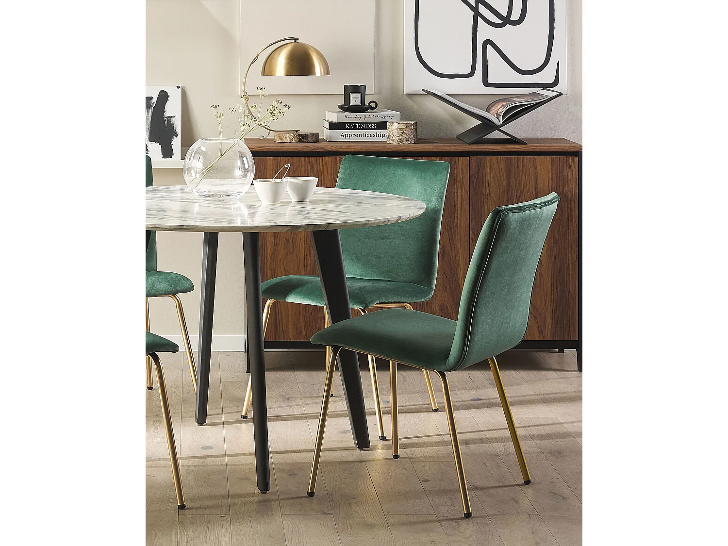 Esszimmerstuhl 2er Set RUBIO Samtstoff Smaragdgrün