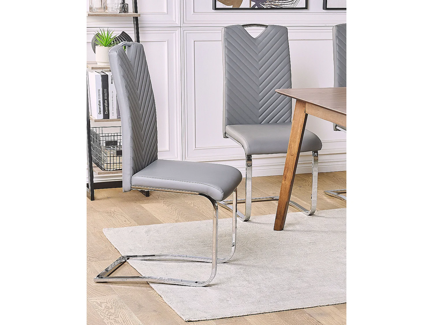 Moderner Freischwinger Stuhl 2er Set in Grau aus Kunstleder mit Griff Picknes