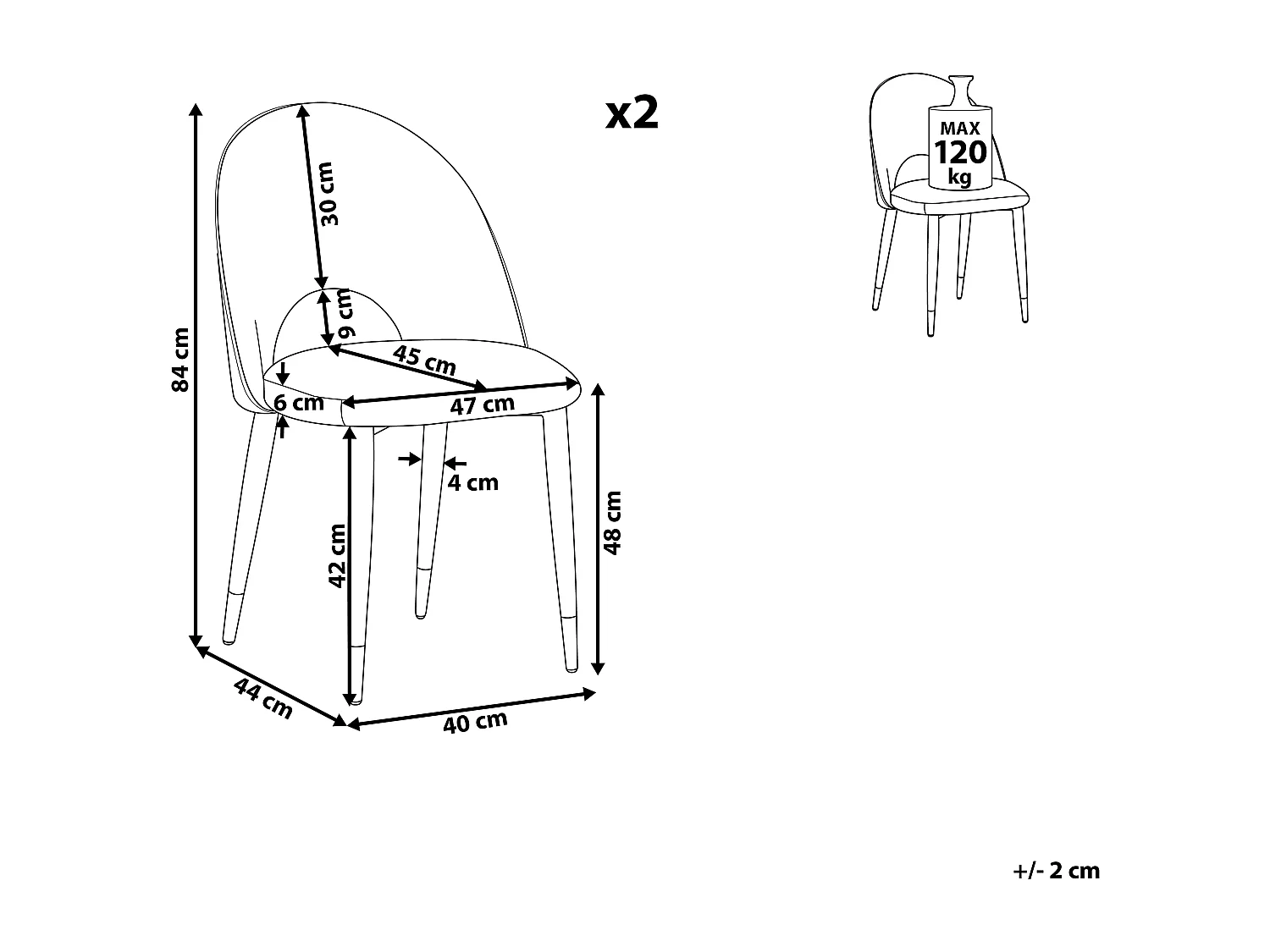 Zestaw 2 krzeseł do jadalni MAGALIA Welur Szary