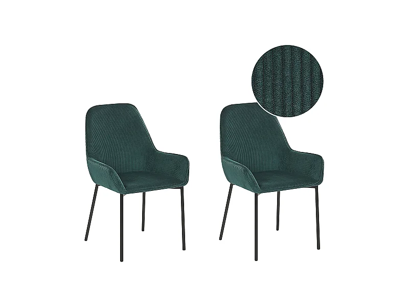 Polsterstuhl mit Metallbeinen im 2er Set dunkelgrün aus Cord Loverna