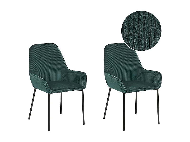 Lot de 2 chaises de salle à manger LOVERNA Velours côtelé Vert foncé
