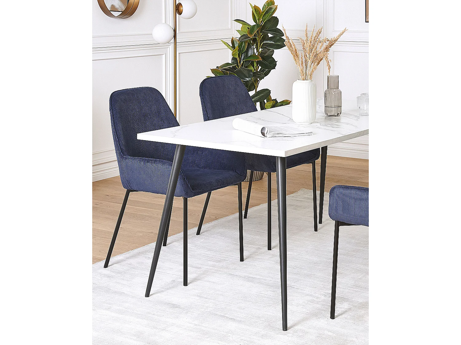 Lot de 2 chaises de salle à manger LOVERNA Velours côtelé Bleu foncé