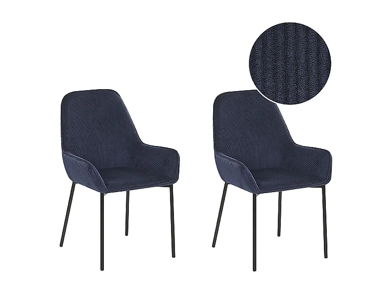 Lot de 2 chaises de salle à manger LOVERNA Velours côtelé Bleu foncé