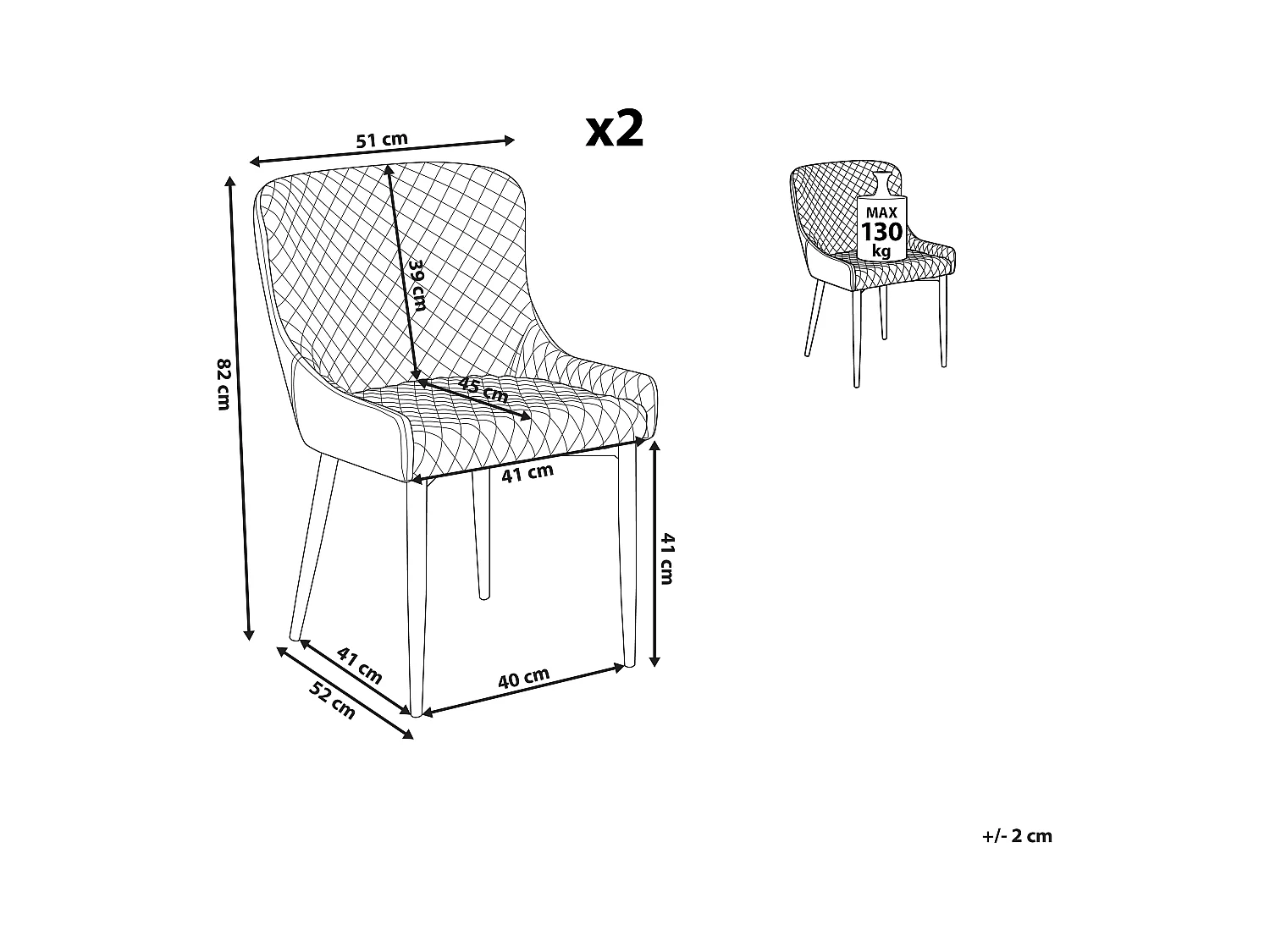 Lot de 2 chaises de salle à manger SOLANO Velours Gris