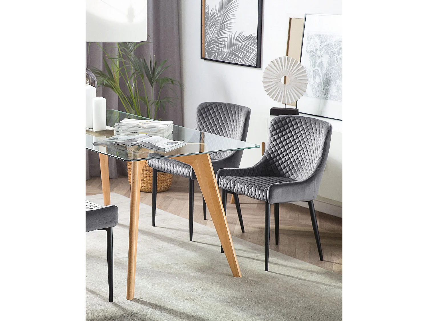 Lot de 2 chaises de salle à manger SOLANO Velours Gris