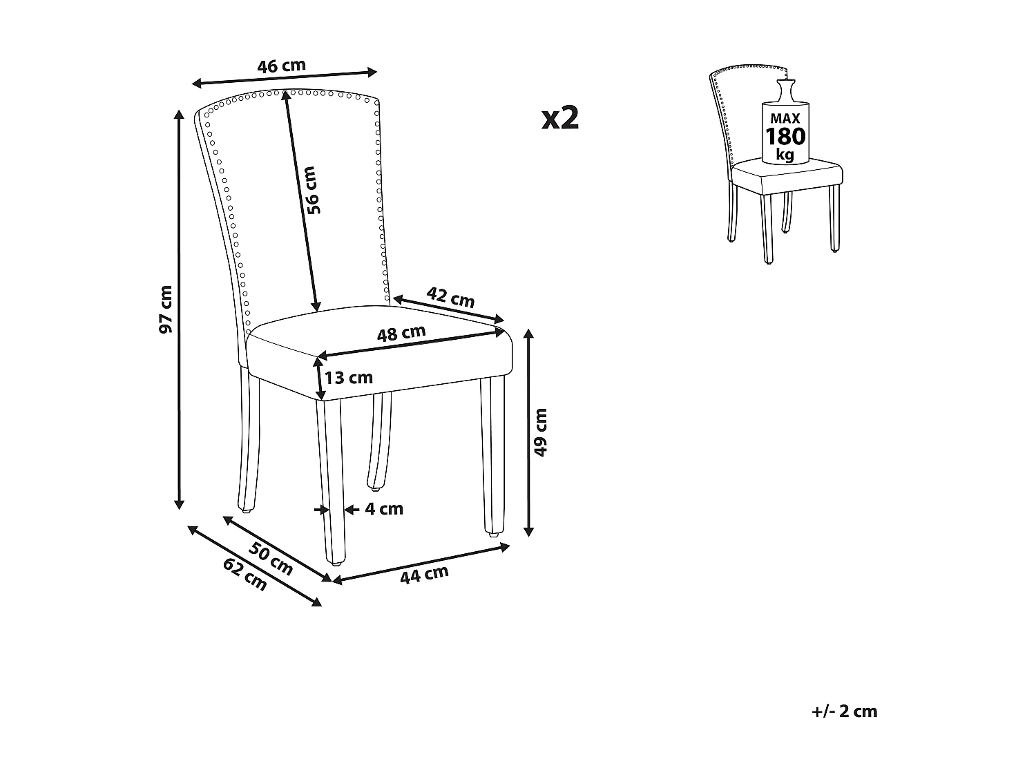 Set van 2 eetkamerstoelen PISECO Fluweel Grijs