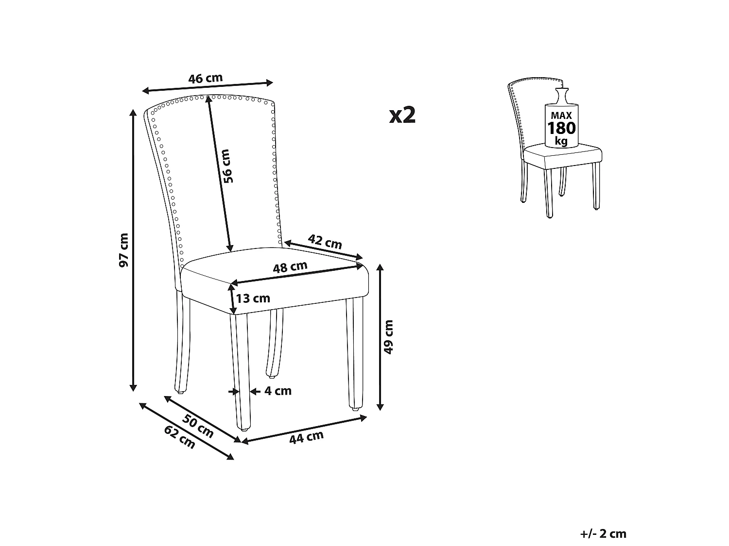 Esszimmerstuhl 2er Set PISECO Samtstoff Grau