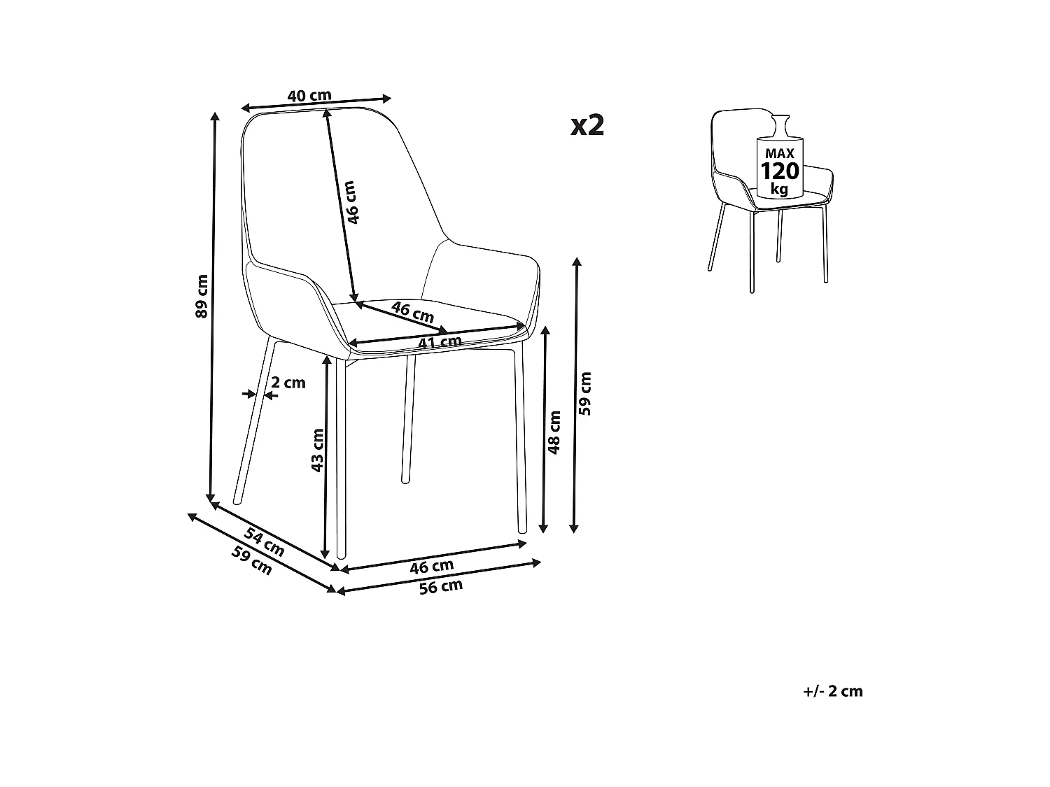 Lot de 2 chaises de salle à manger LOVERNA Velours côtelé Gris