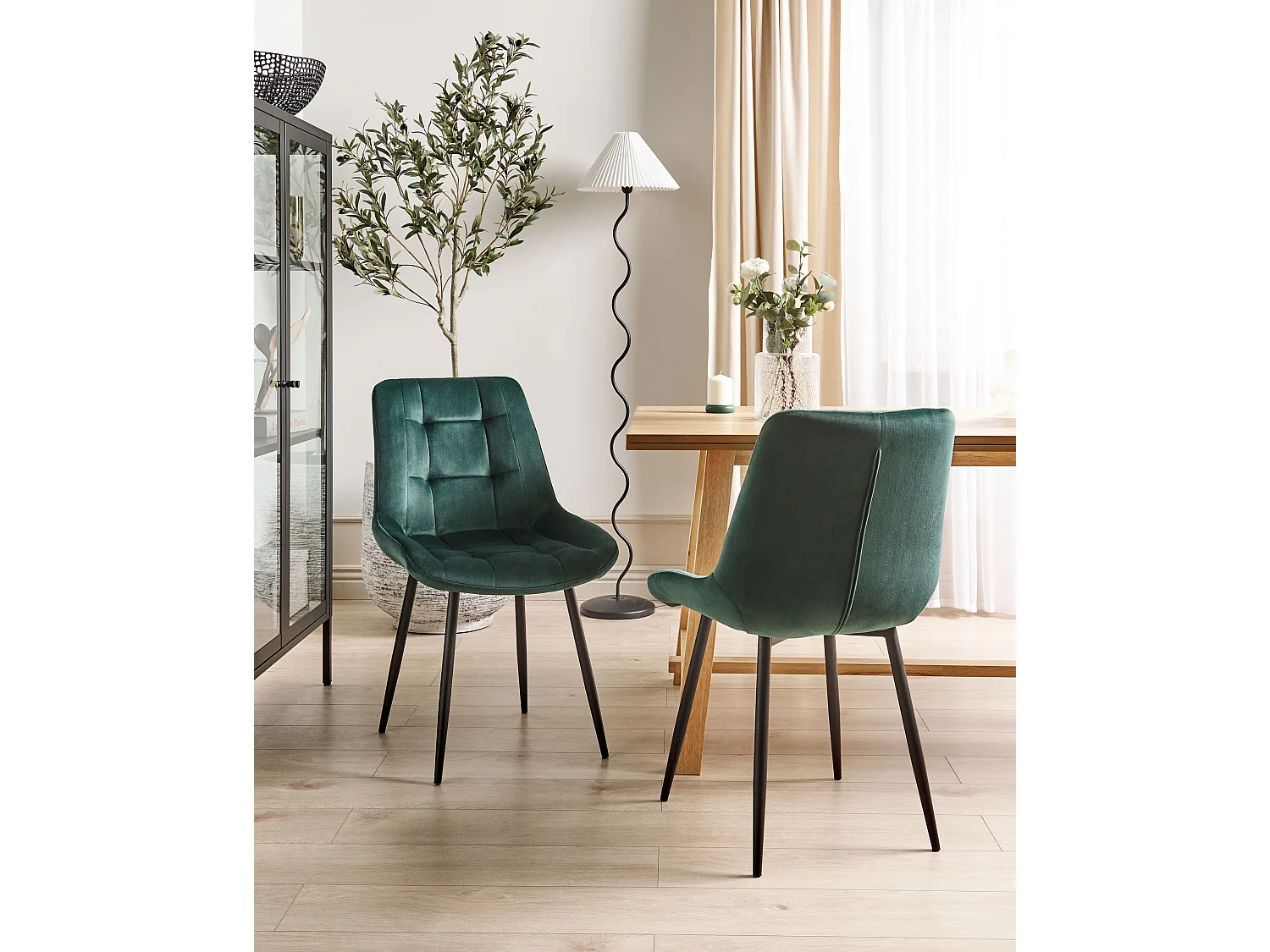 Lot de 2 chaises de salle à manger MELROSE Velours Vert foncé