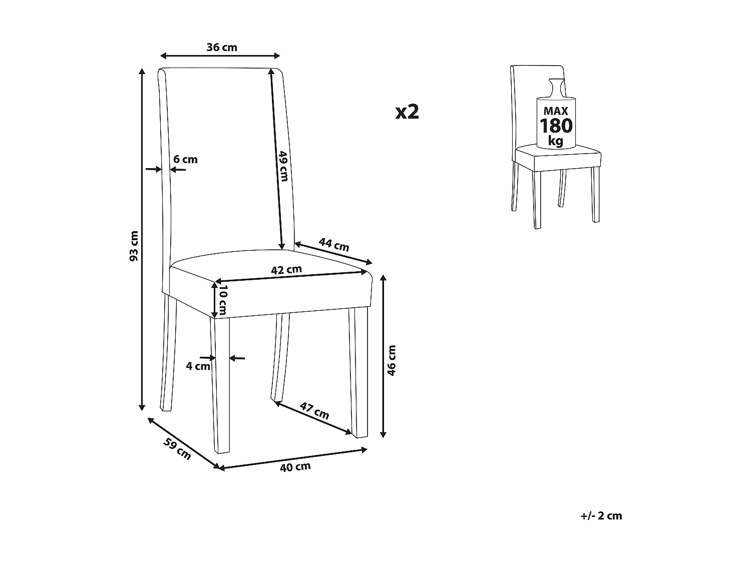 Set van 2 eetkamerstoelen BROADWAY Stof Donkergrijs