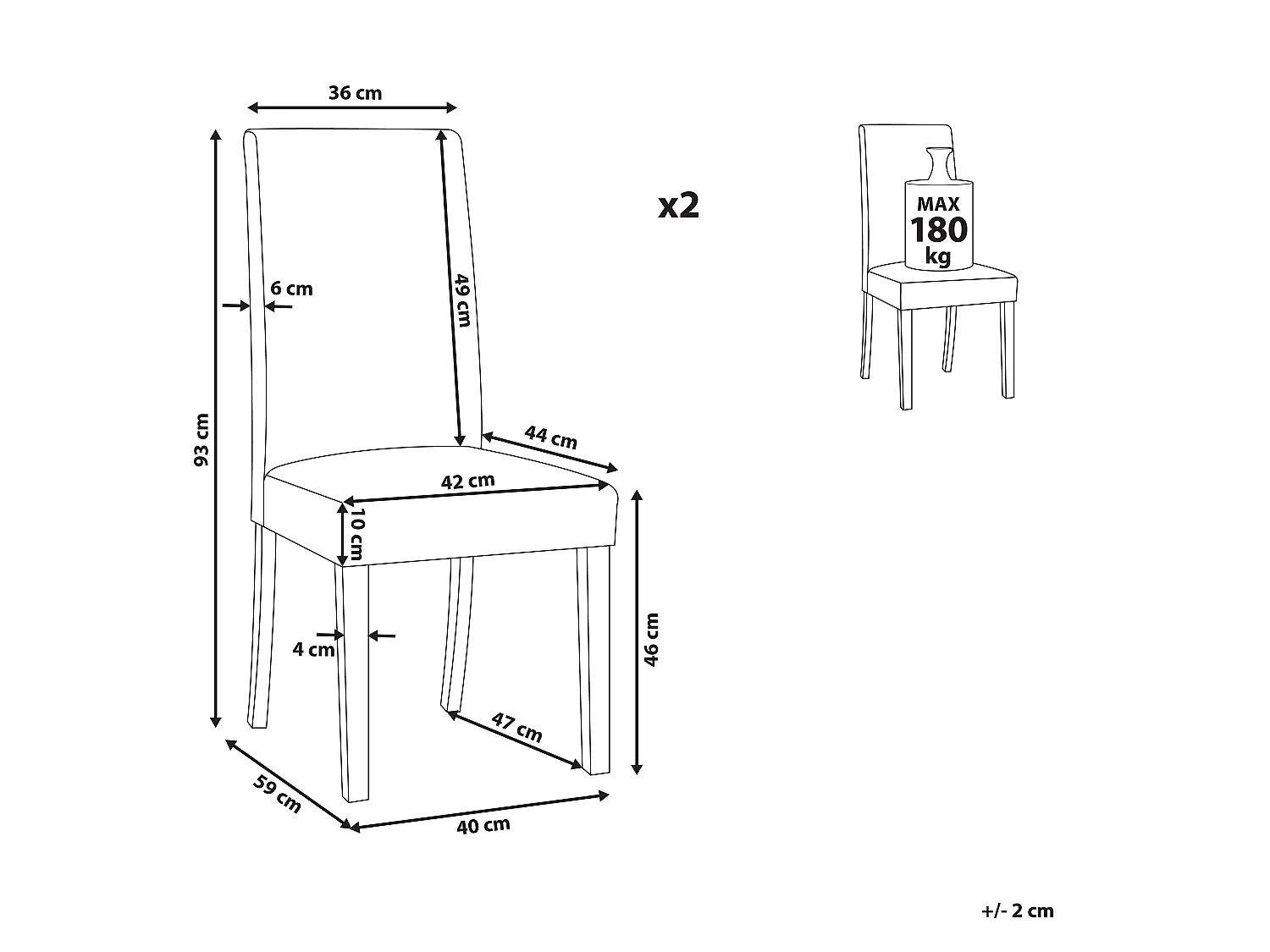 Set van 2 eetkamerstoelen BROADWAY Stof Donkergrijs