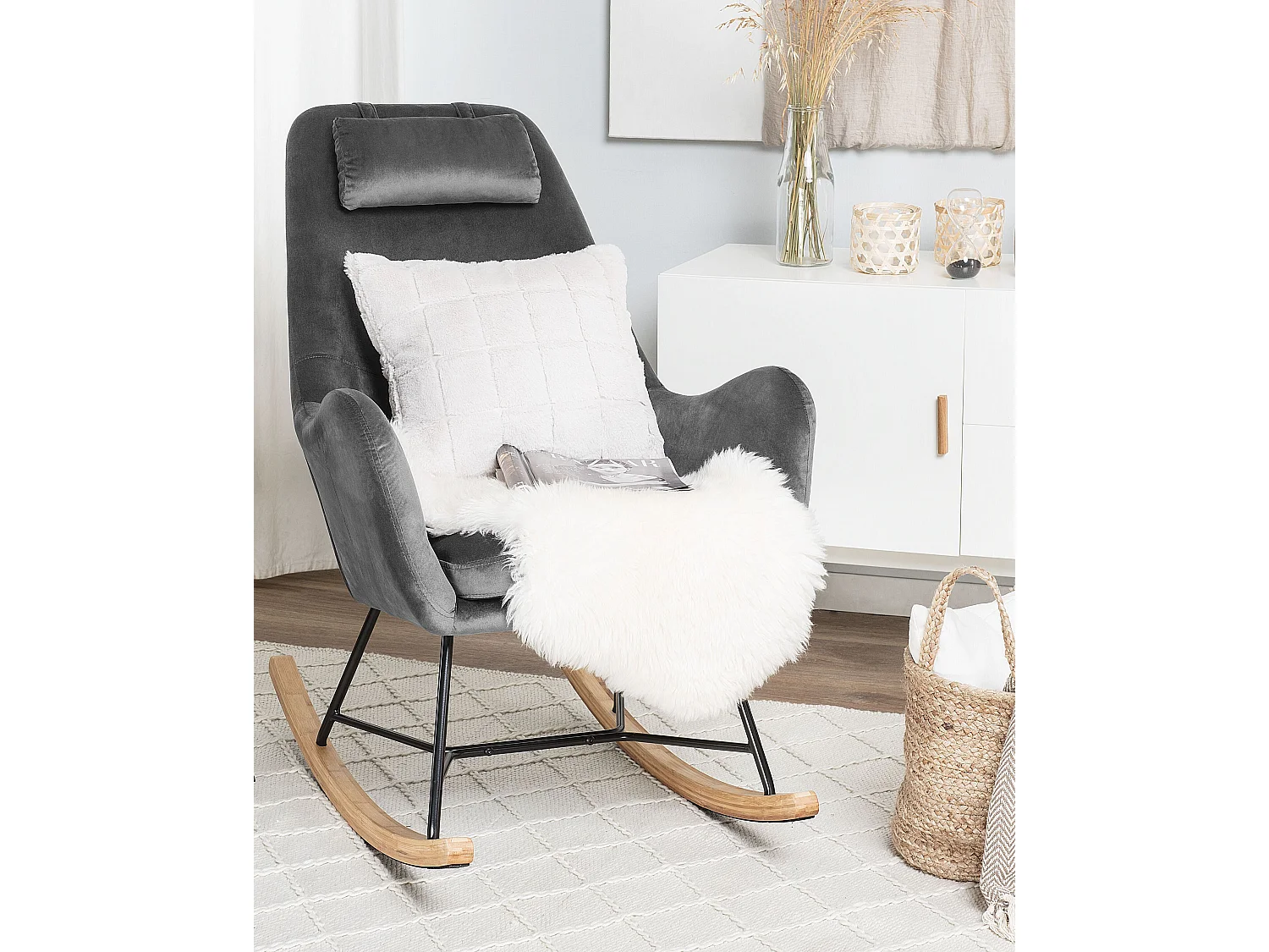 Fauteuil à bascule ARRIE Velours Gris foncé