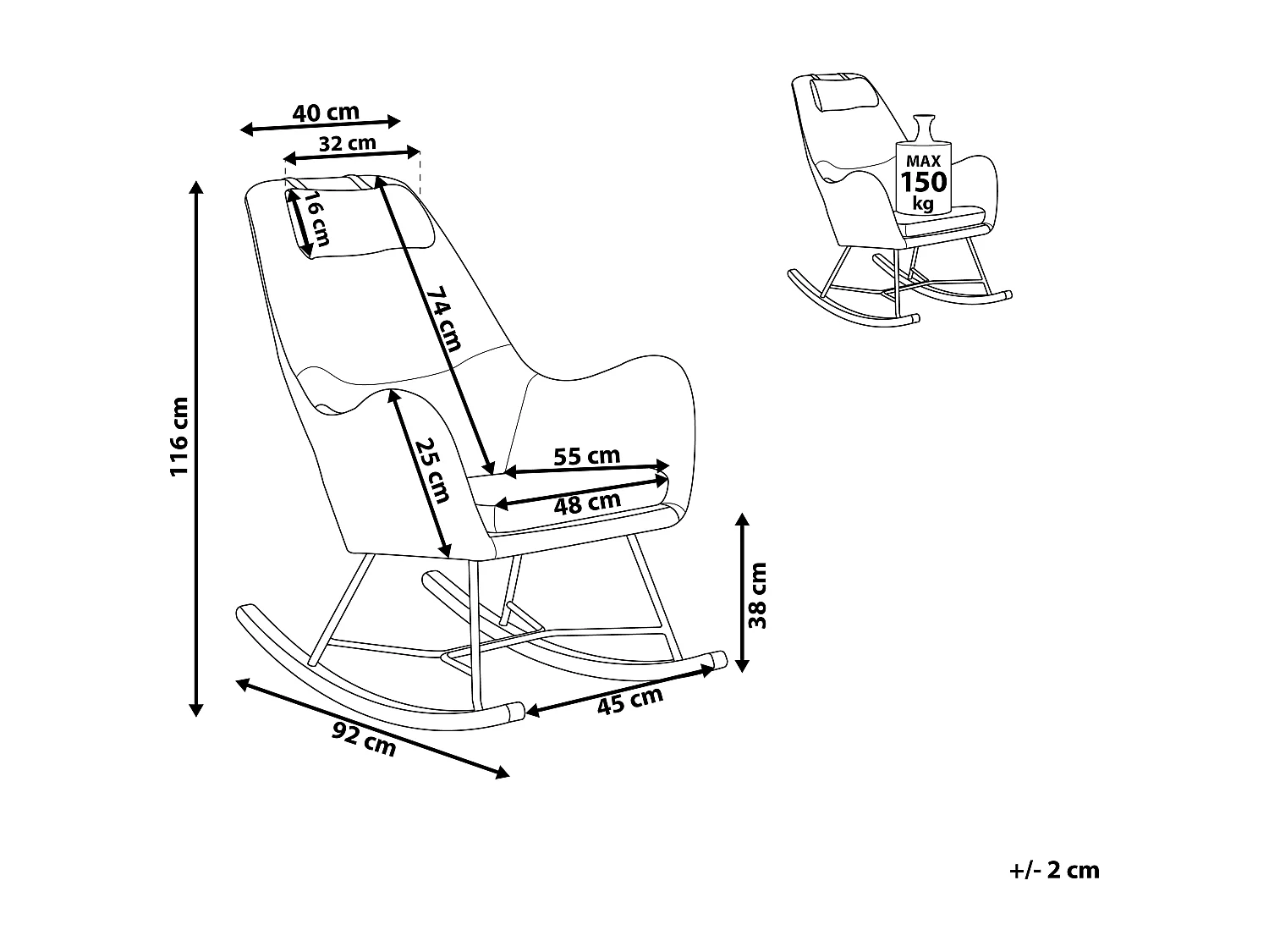 Fauteuil à bascule ARRIE Velours Gris foncé