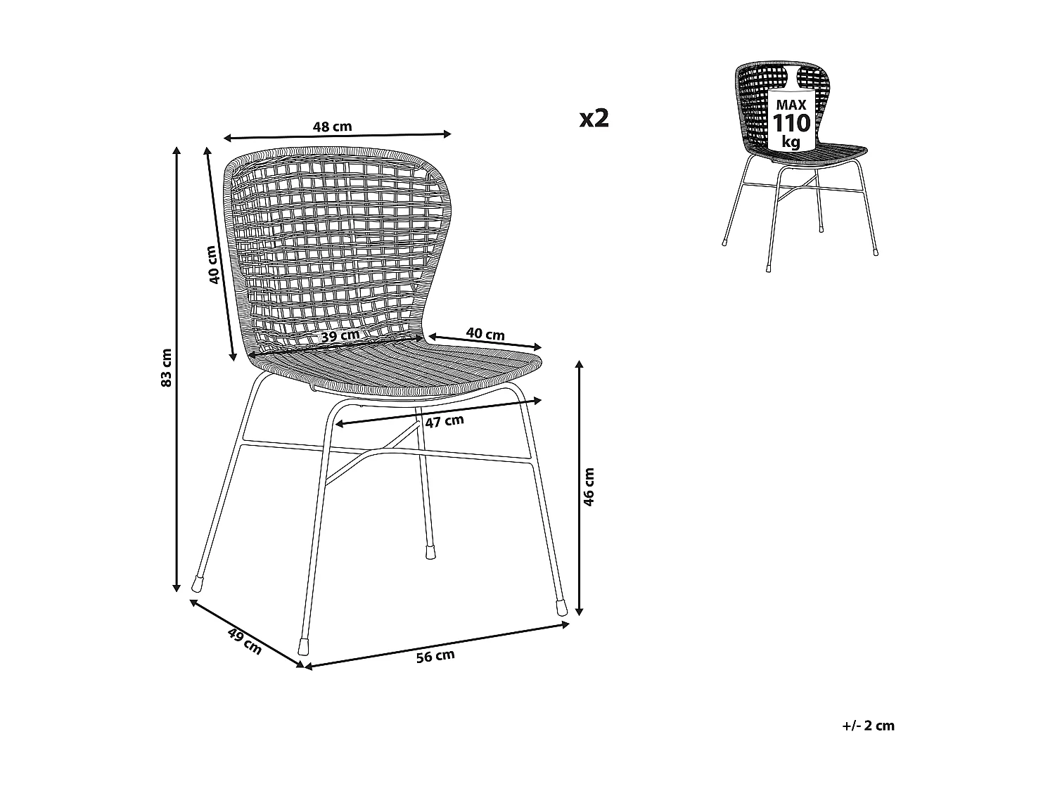 Set van 2 eetkamerstoelen ELFROS Rotan Natuurlijk