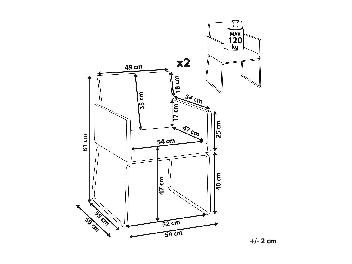 Set van 2 eetkamerstoelen GOMEZ Donkergrijs
