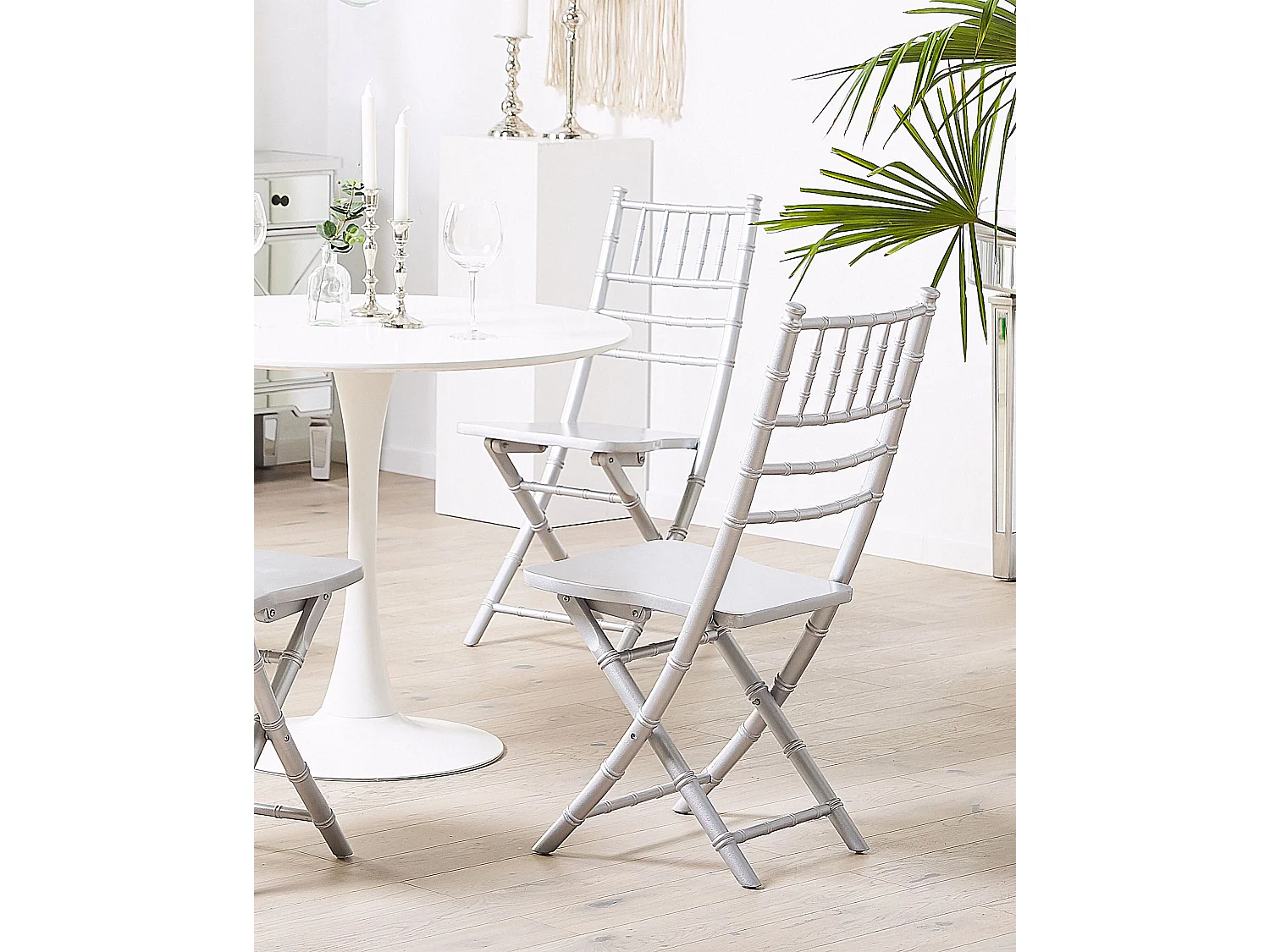 Lot de 4 chaises de salle à manger Pliant MACHIAS Bois de hêtre Argenté