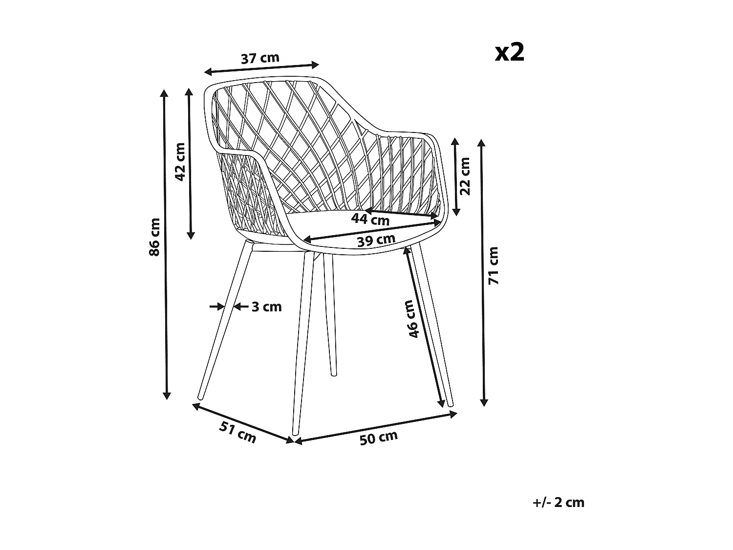 Set van 2 eetkamerstoelen NASHUA Wit