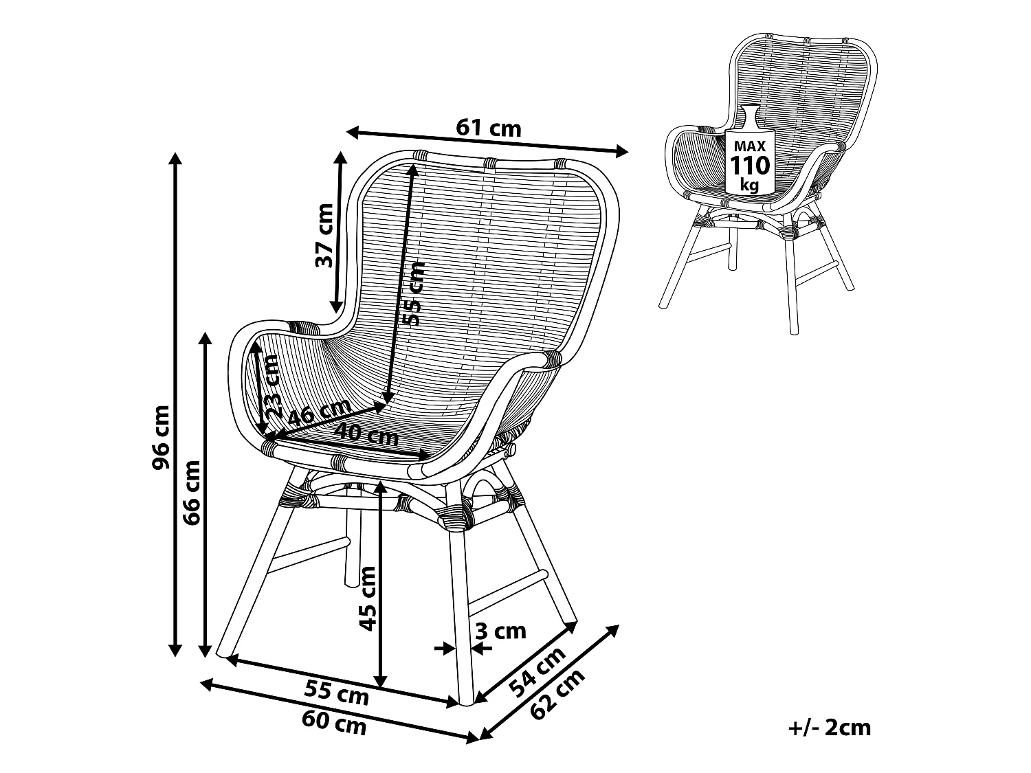 Chaise de salle à manger TOGO Rotin Noir
