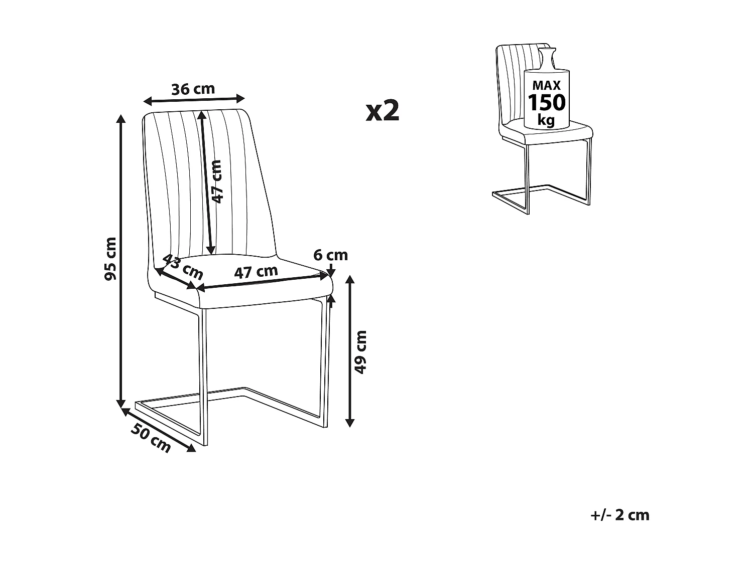 Lot de 2 chaises de salle à manger LAVONIA Velours Bleu marine