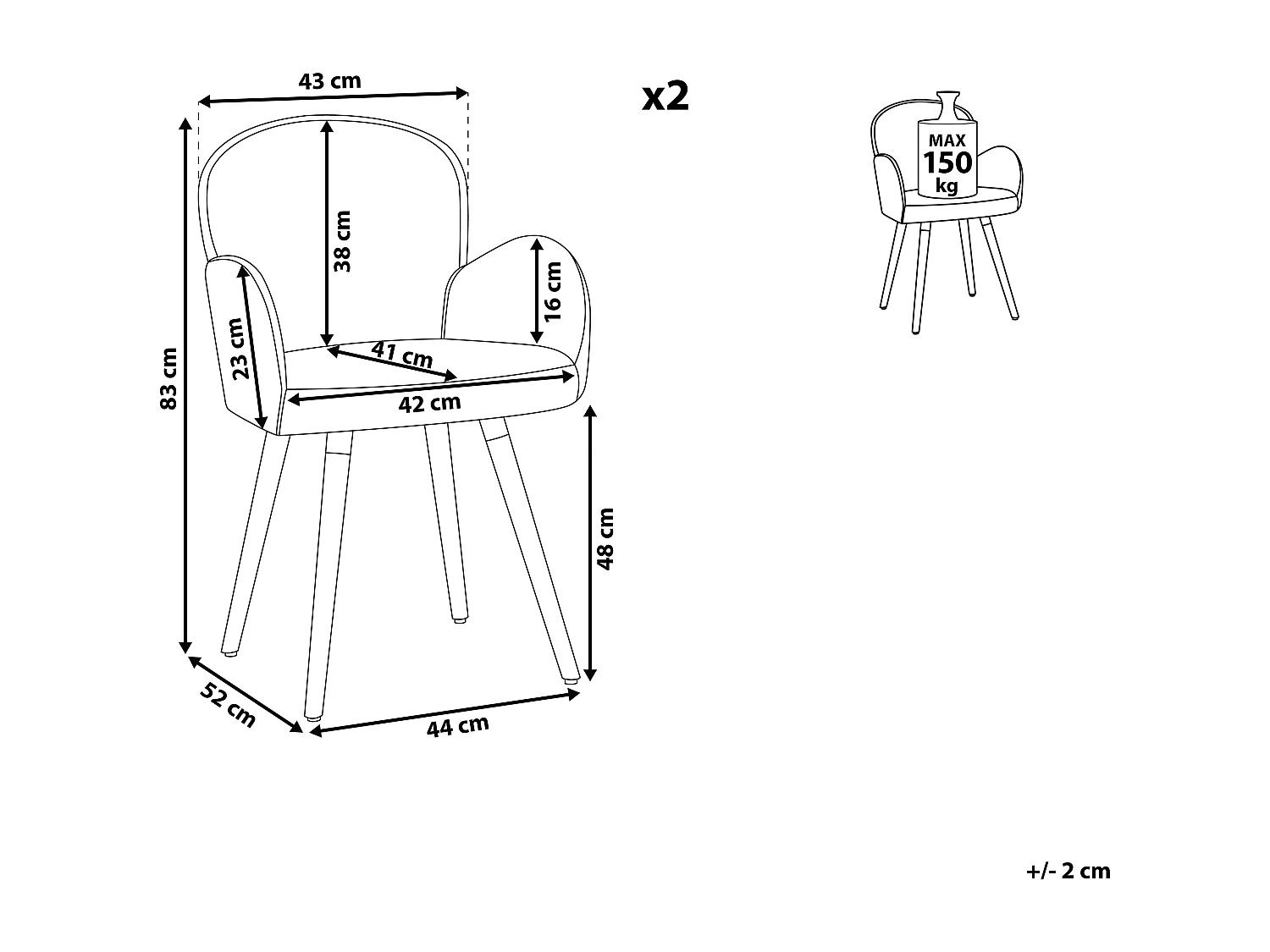 Conjunto de 2 cadeiras de jantar BROOKVILLE Cinzento claro