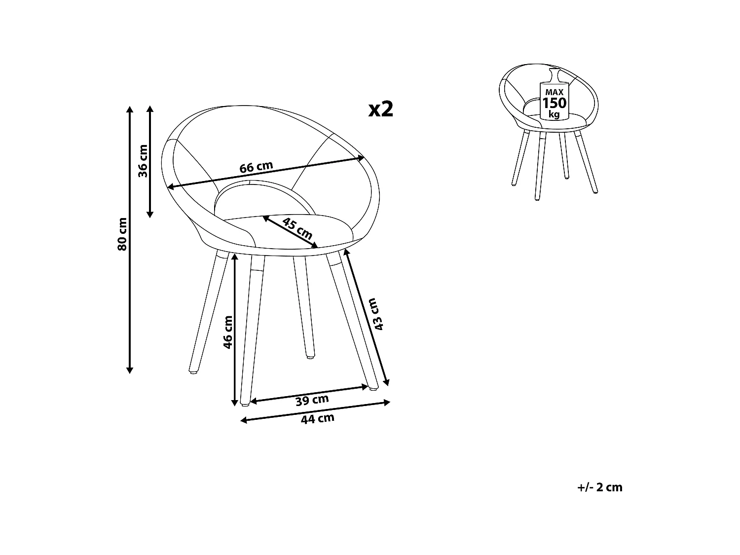 Set van 2 eetkamerstoelen ROSLYN Taupe