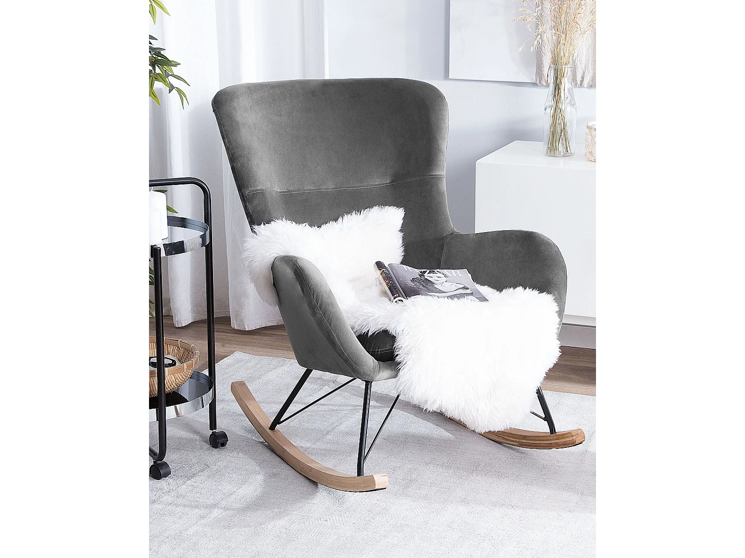 Rocking Chair ELLAN Velvet Dark Grey