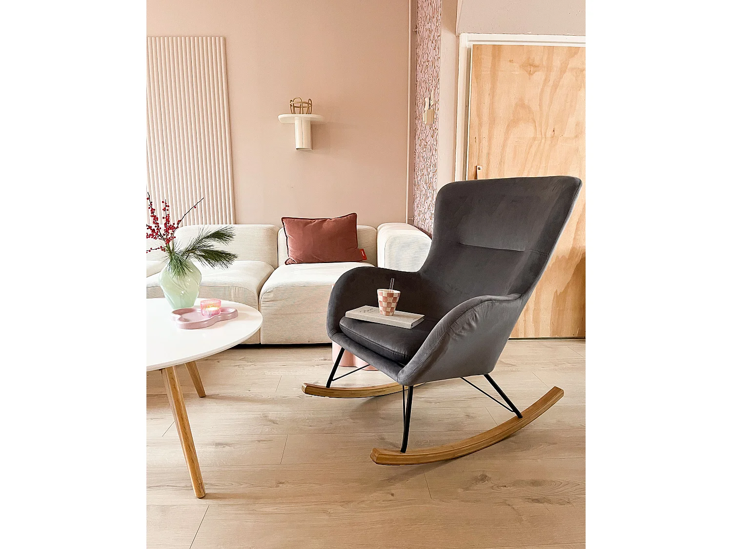 Fauteuil à bascule ELLAN Velours Gris foncé