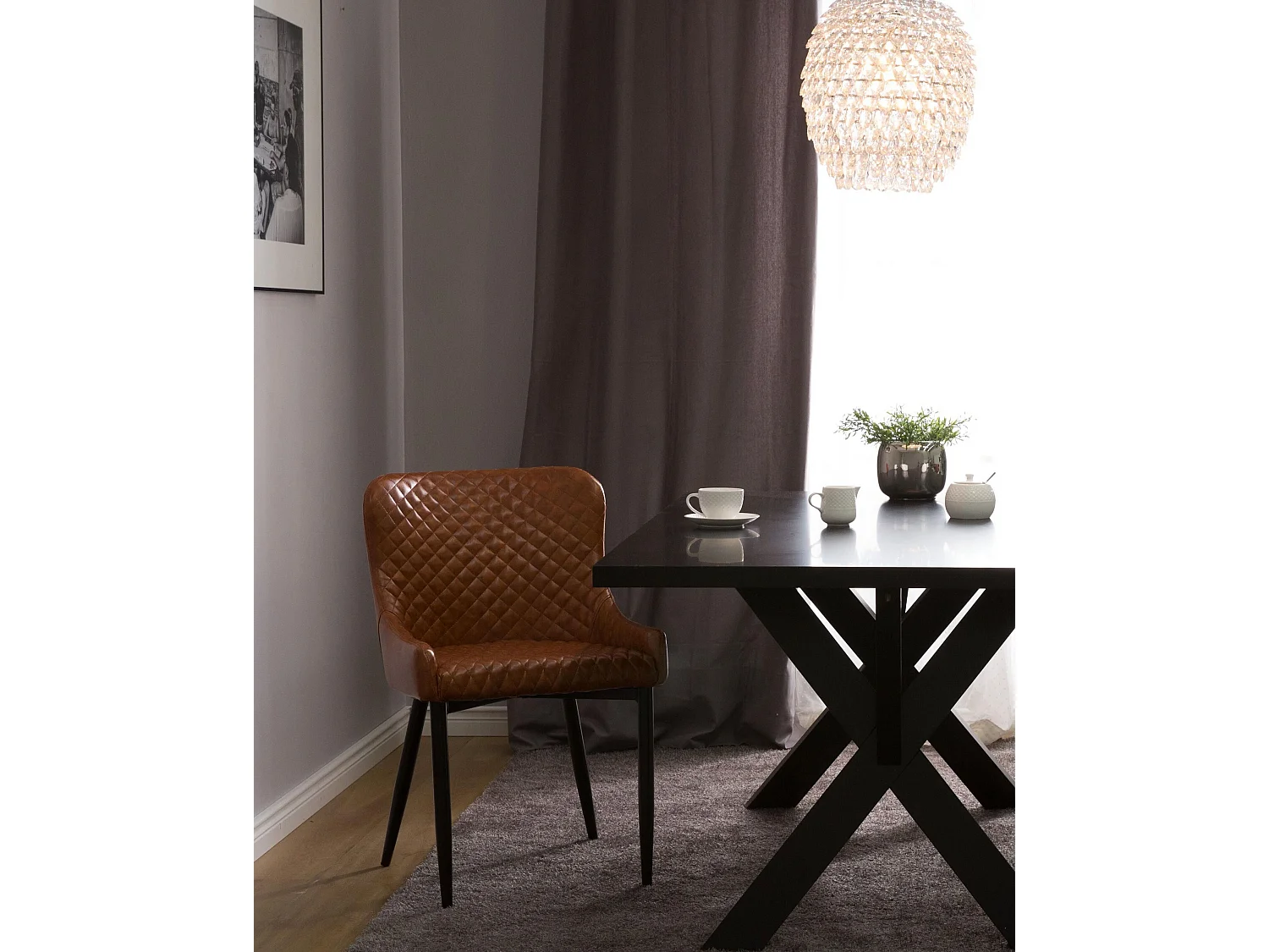 Lot de 2 chaises de salle à manger SOLANO Cuir PU Marron doré